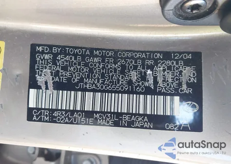 2005 Lexus Es 330 из США, поврежденный, VIN JTHBA30G655091160